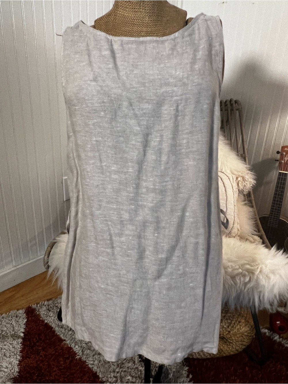 Light beige Sleeveless 100% Linen tie side tunic top
